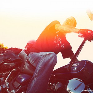 Tattooed Biker Man – Sunset Rider Motorcycle