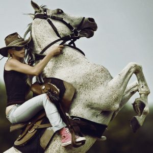 Beautiful Girl Riding White Horse