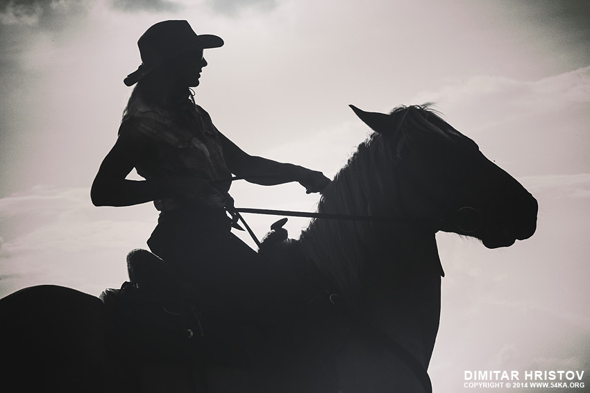 Cowgirl and horse silhouette photography portraits horse photography featured black and white animals  Photo