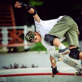Action shot of a young skateboarder