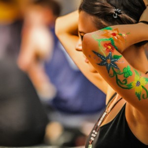 Body art girl with flowers