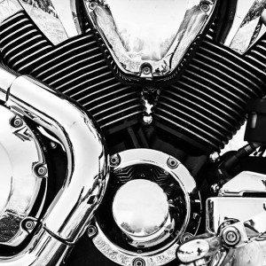 Chromed V-Twin cylinder engine head on a Motorcycle