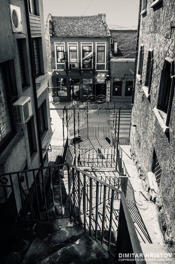 Stairs on the small street photography urban black and white  Photo