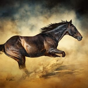 Black stallion horse – galloping like a devil
