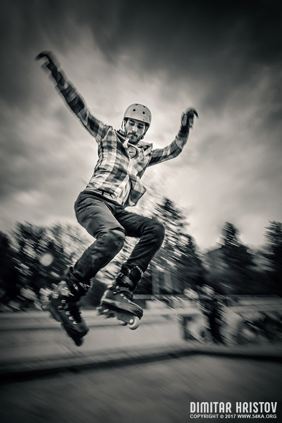 Rollerblade jump photography extreme black and white  Photo