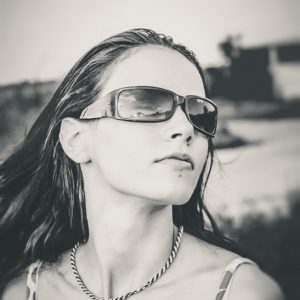 Black and white outdoor girl portrait