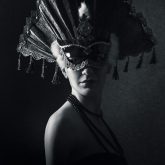 Beautiful Girl With Venetian Carnival Mask in Black and White