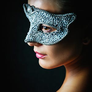 Remarkable portrait of a girl with silver Venice eye mask