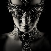 The Dragon mask in black and white